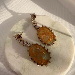 Gold-Tone Green & Amber Oval Drop Earrings - Women Jewelry